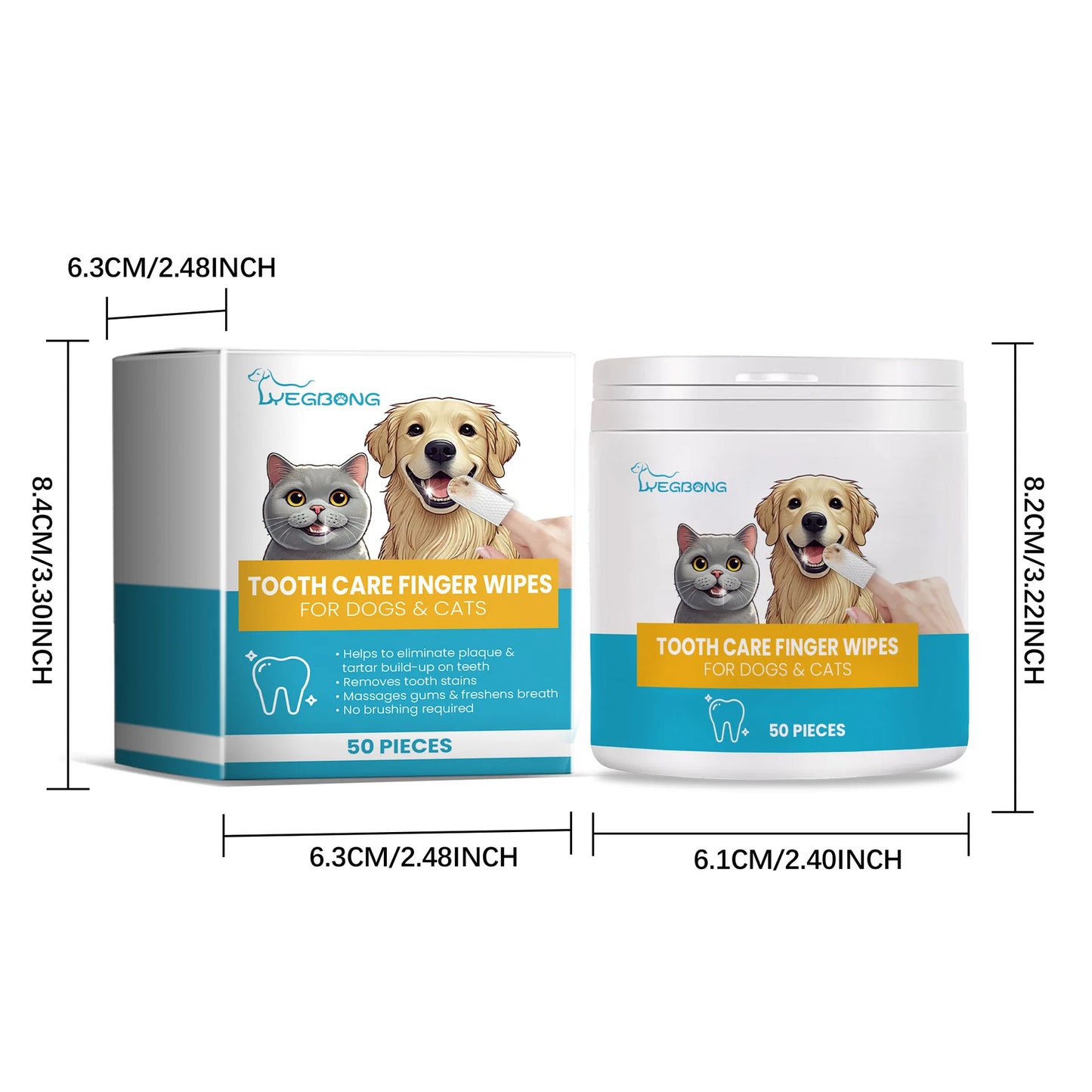 50pcs Pet Dental Care Finger Wipes Clean Stain Dog Cat Oral Care Toothbrush Wipes
