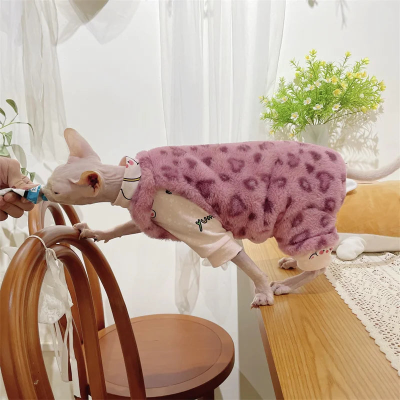 Sphynx Cat Clothing Warm Fleece 4-legged thick Coat