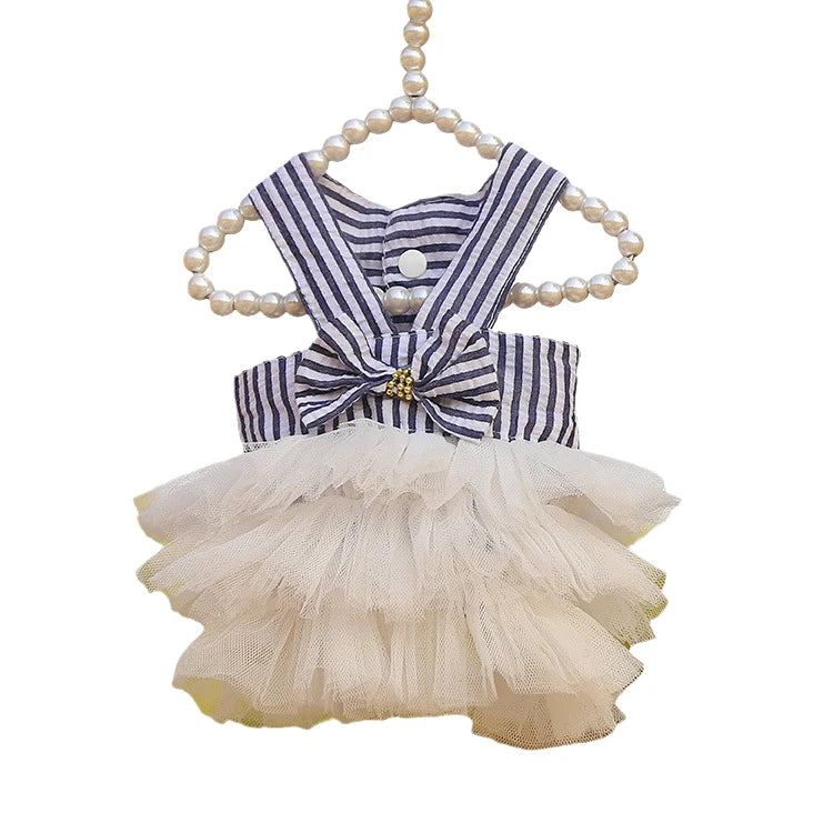 Spring Summer Stripe Sphynx Cat Bow Skirt