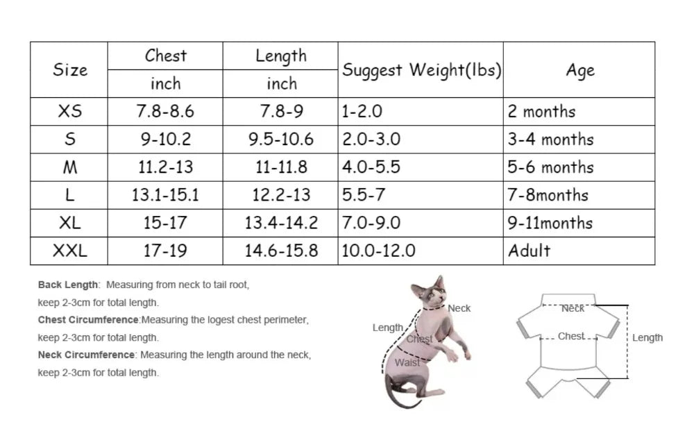 Hairless Cat Clothes Winter Two-layers Warm Thick Cat Apparel for Sphynx Cats, Devon Rex Cats,Small Cats and Dogs