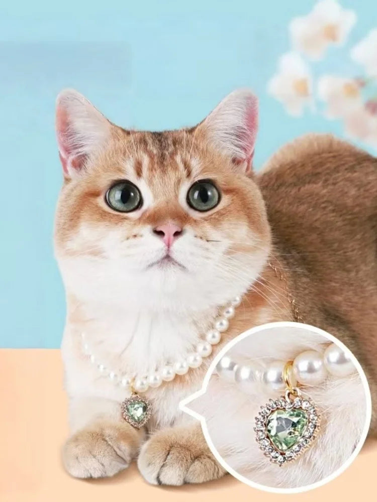 Cat Accessories Necklace Pearl Crystal Pet Collar