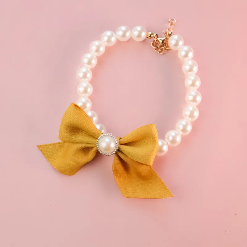 1Pcs New Pet Collar Pearl Bow Necklace