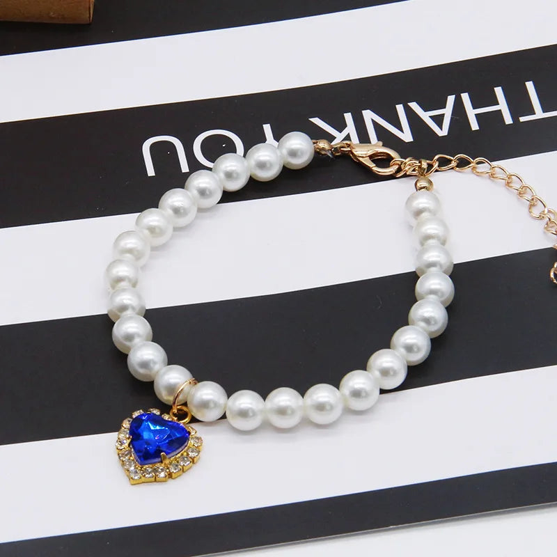 Cat Accessories Necklace Pearl Crystal Pet Collar