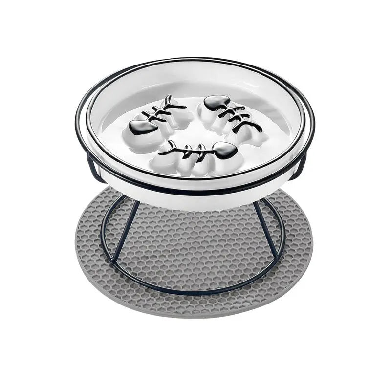 1set Upgrade Raised Cat Dog Slow Feeder Bowl
