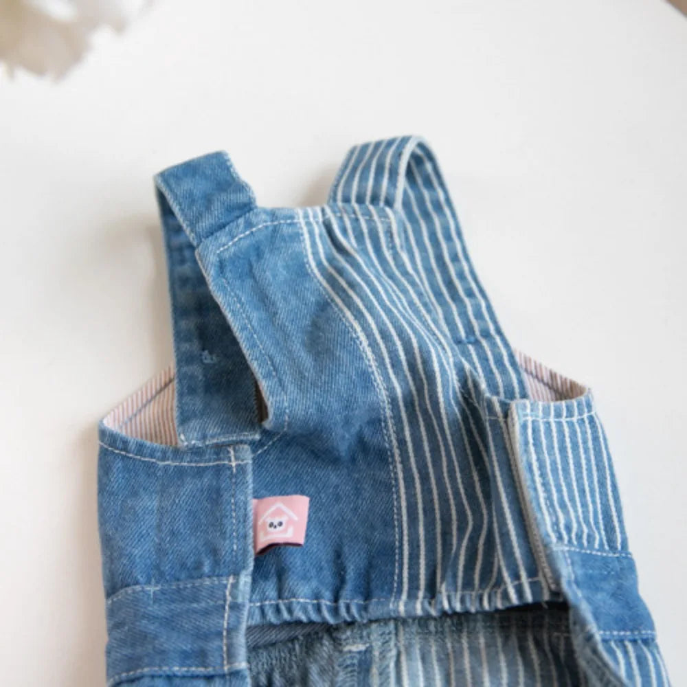 Pet Autumn Winter Striped Patchwork Denim Straps Dog Pants