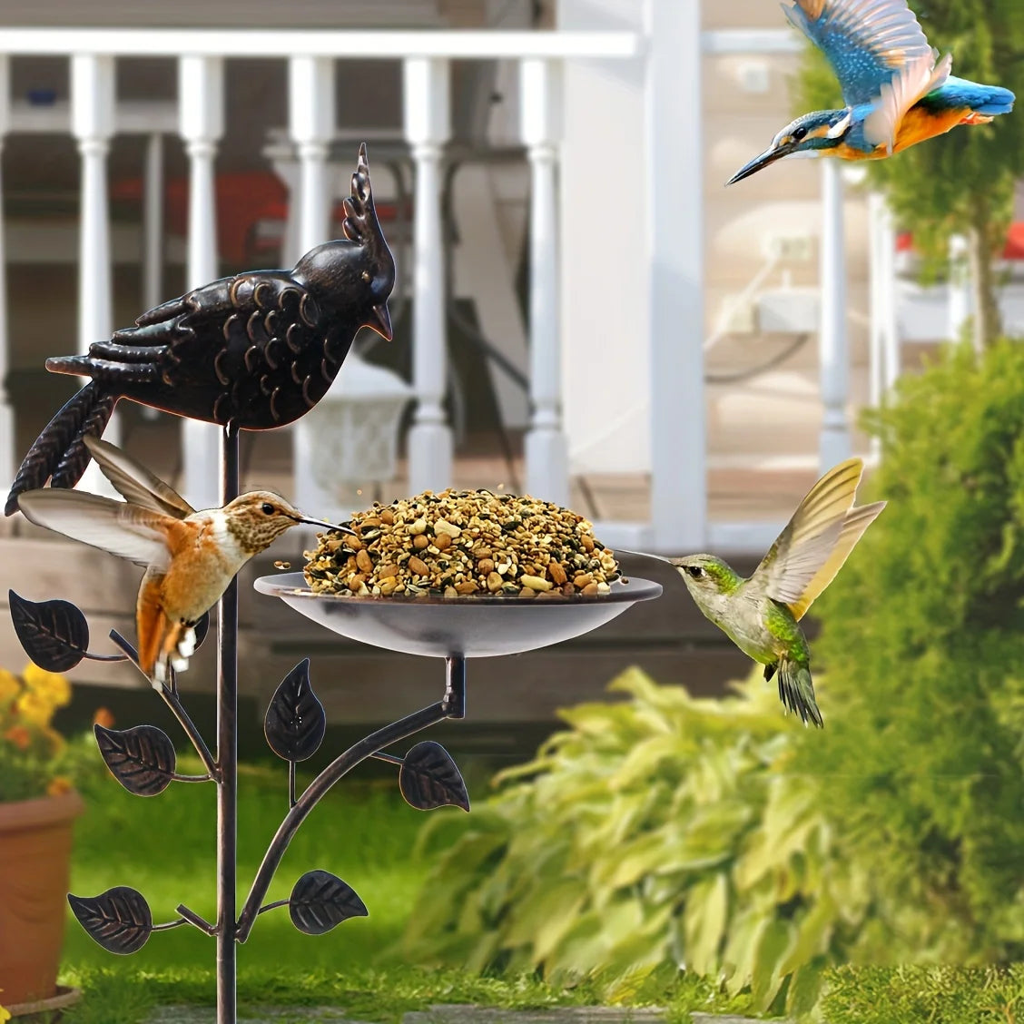 Oriole Bird Feeder Stake
und Feeders, Deep Antique Copper