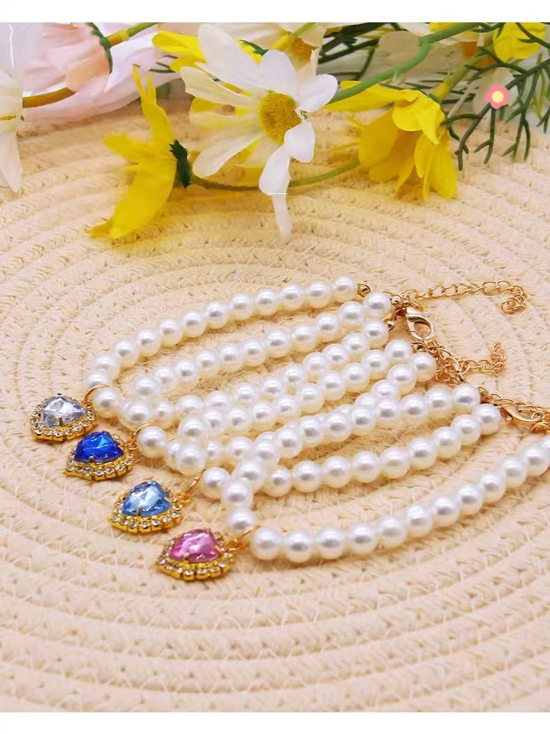 Cat Accessories Necklace Pearl Crystal Pet Collar
