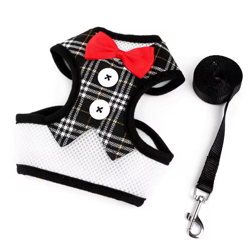 Elegant Bowtie Dog Harness Vest with Leash