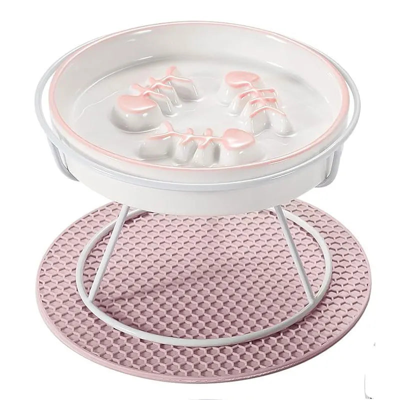 1set Upgrade Raised Cat Dog Slow Feeder Bowl