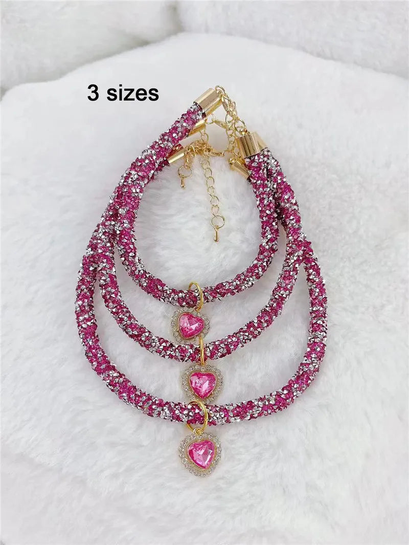 Crystal Cat Collar Heart Gem Pendant
