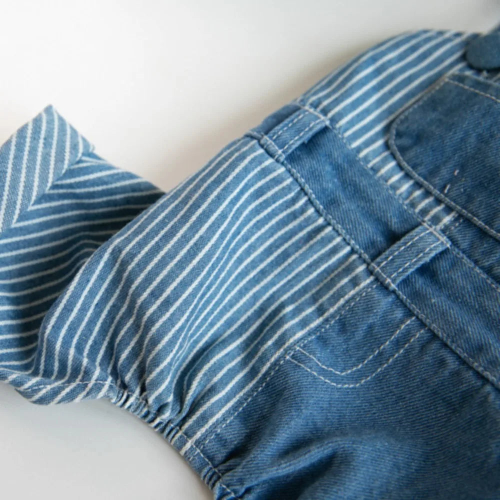Pet Autumn Winter Striped Patchwork Denim Straps Dog Pants