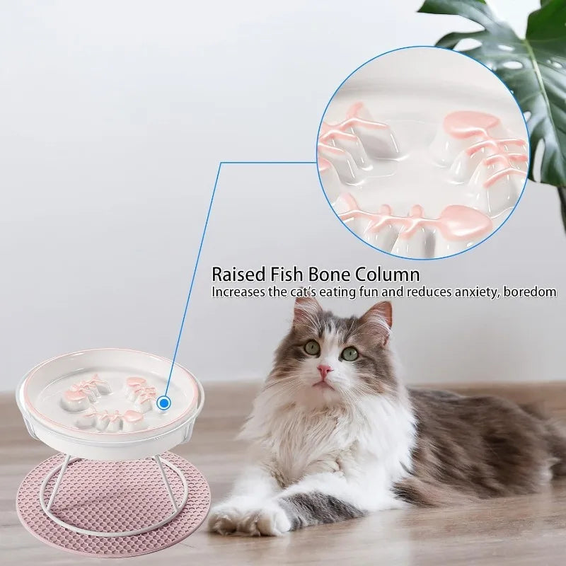 1set Upgrade Raised Cat Dog Slow Feeder Bowl