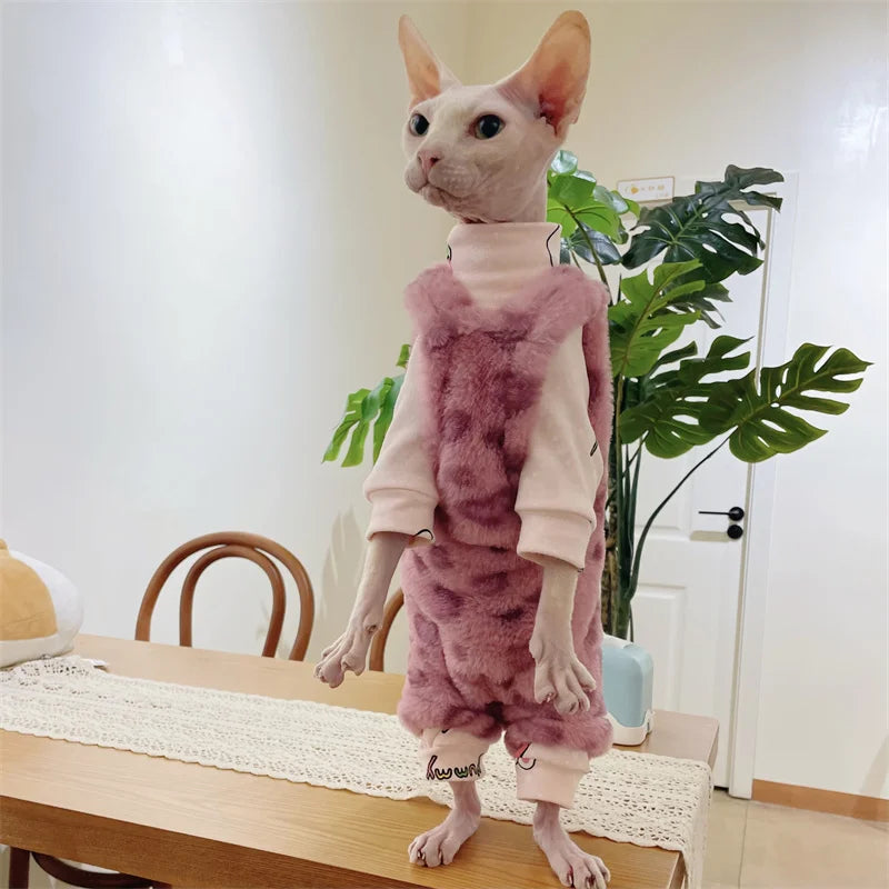 Sphynx Cat Clothing Warm Fleece 4-legged thick Coat