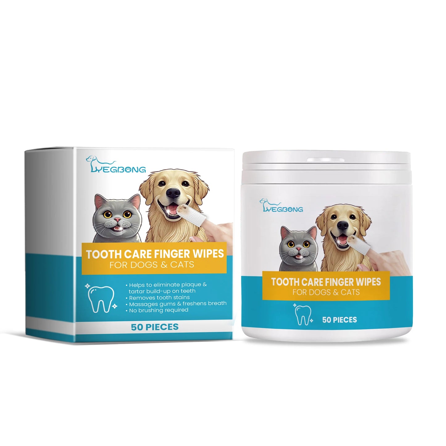 50pcs Pet Dental Care Finger Wipes Clean Stain Dog Cat Oral Care Toothbrush Wipes