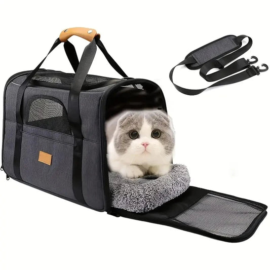 Foldable Cat Carrier Bag With Safety Zippers