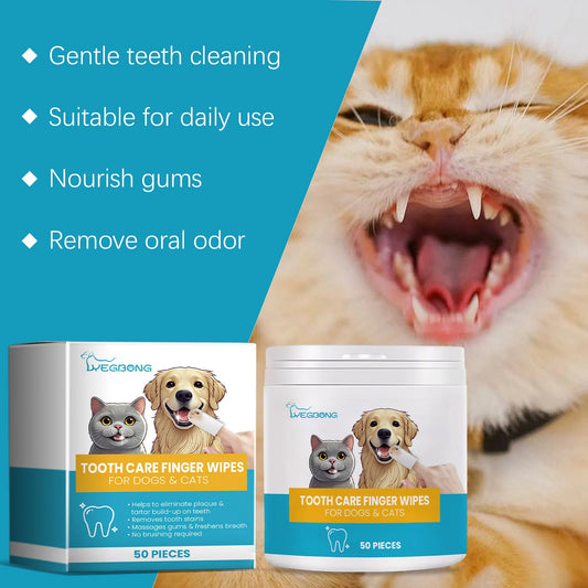 50pcs Pet Dental Care Finger Wipes Clean Stain Dog Cat Oral Care Toothbrush Wipes