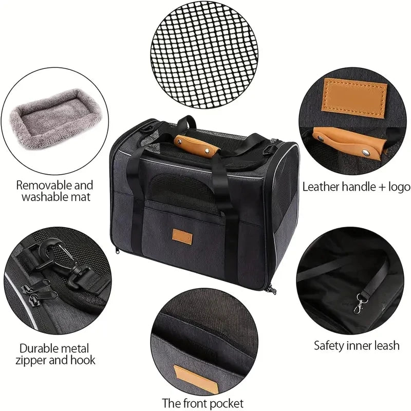 Foldable Cat Carrier Bag With Safety Zippers