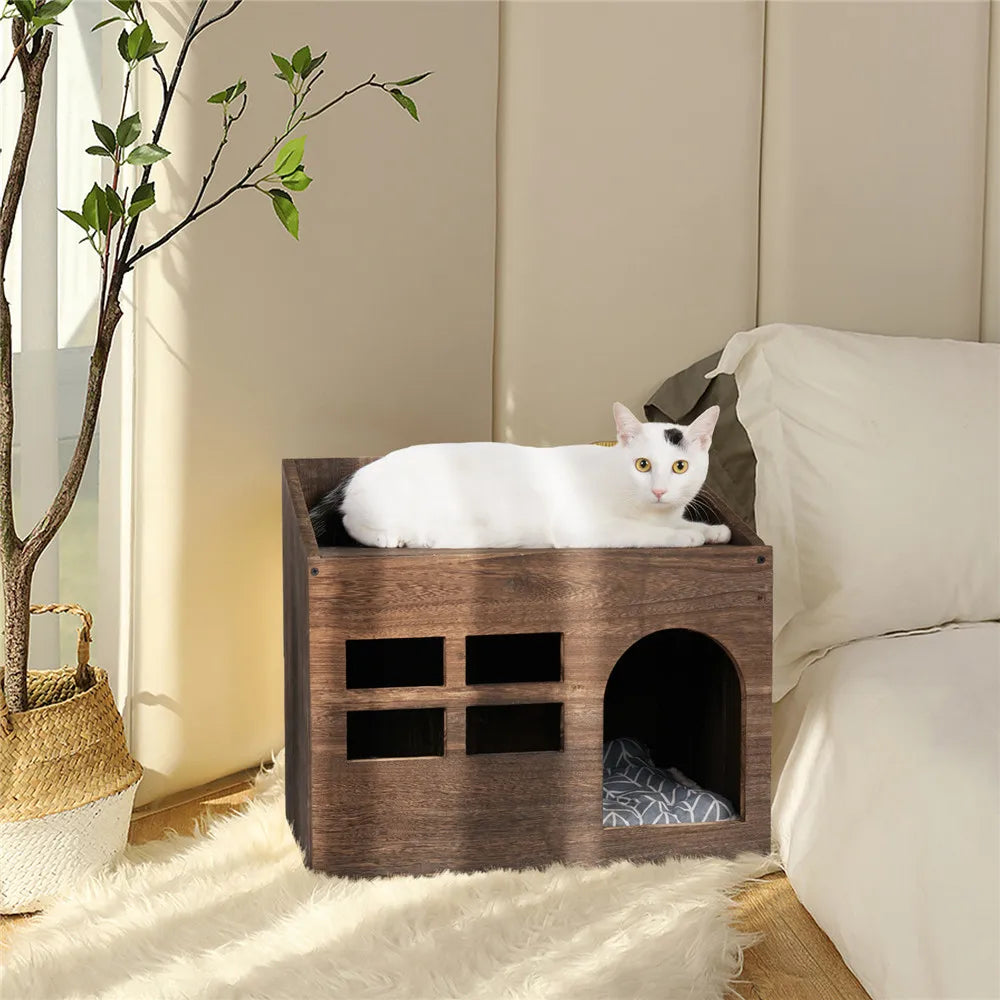 Wooden Cat Cave Bed
