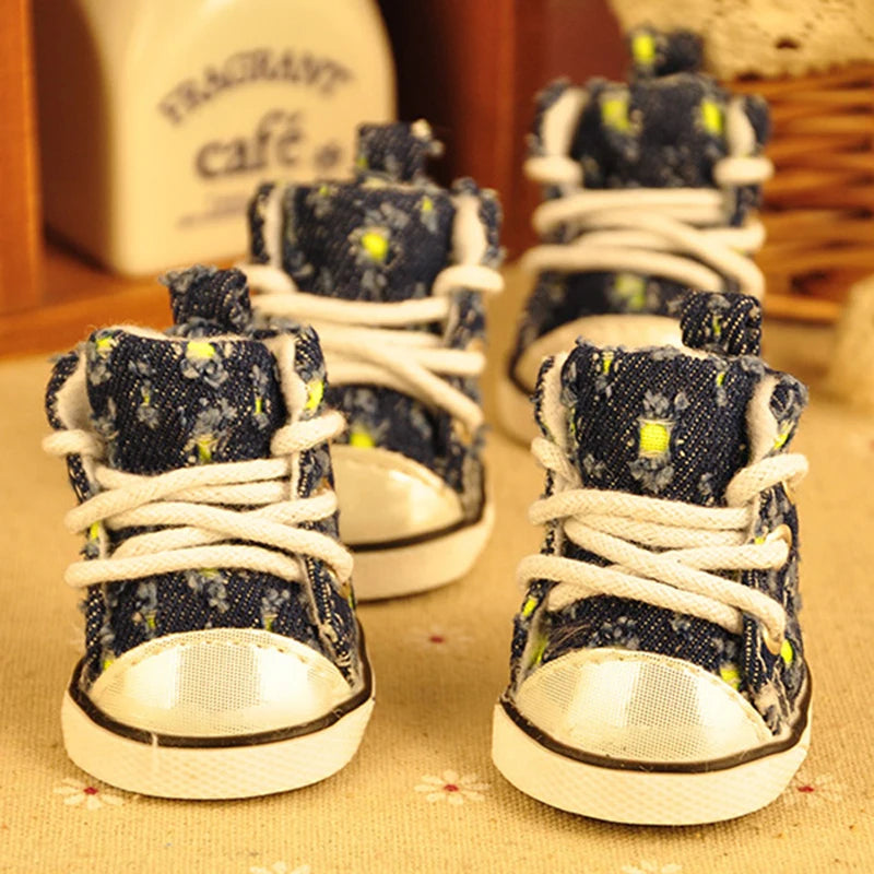 4pcs\lot Autumn Winter Outdoor warm Pet Dog Denim Shoes