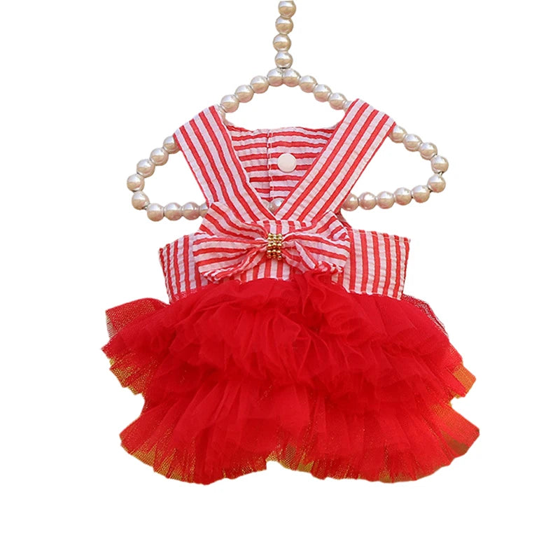 Spring Summer Stripe Sphynx Cat Bow Skirt
