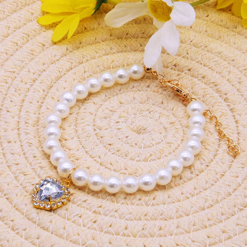 Cat Accessories Necklace Pearl Crystal Pet Collar