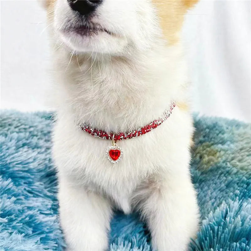 Crystal Cat Collar Heart Gem Pendant