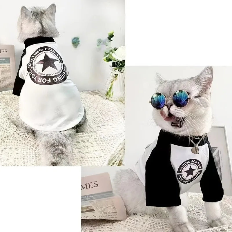 Pet Fashion Short-sleeved Black and White Splicing Five-pointed Star