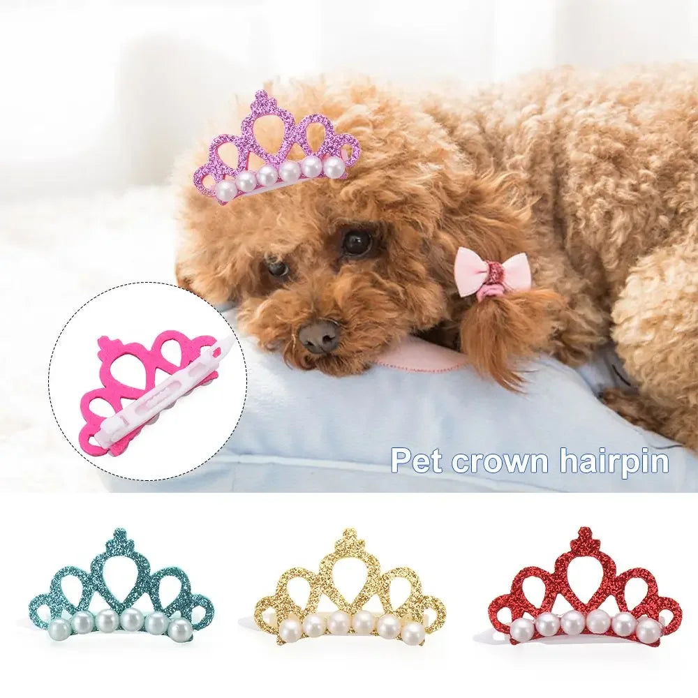 Small Dogs Faux Pearl Crown Shape Bows