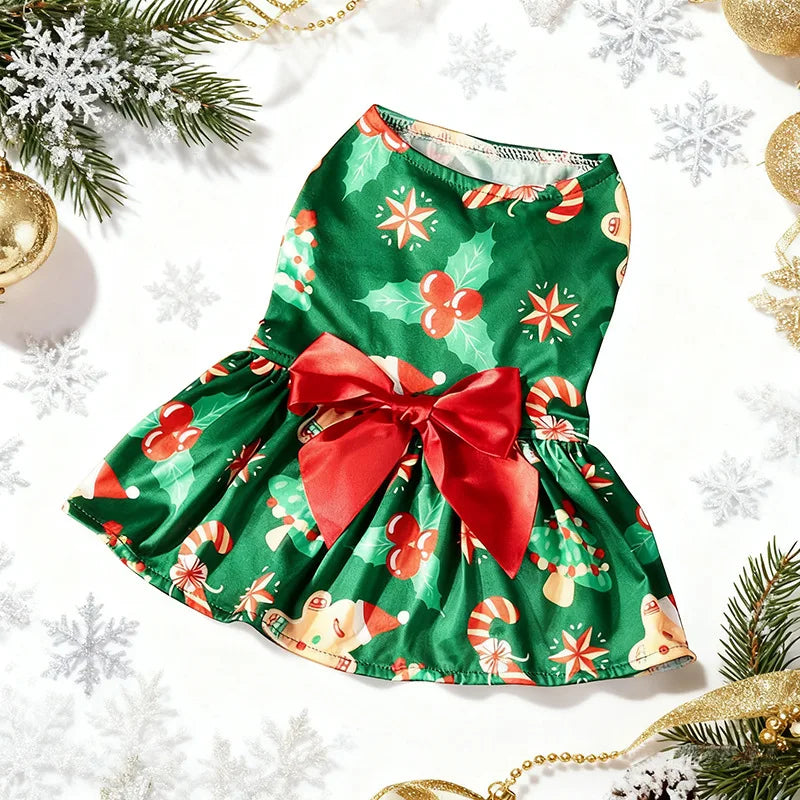 Christmas Dog Dress with Bow