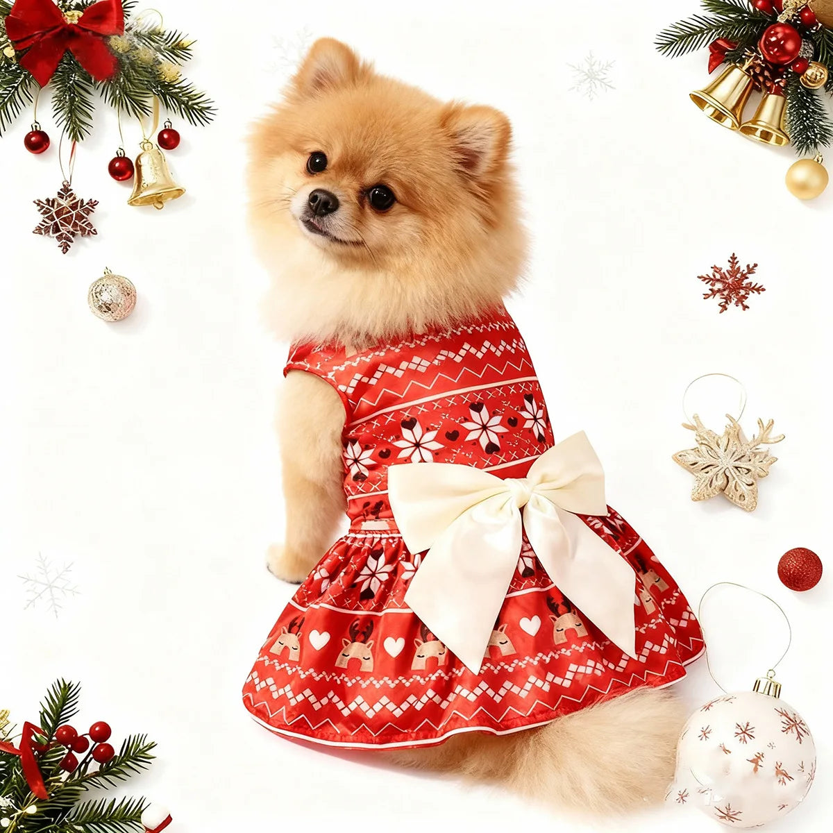 Christmas Pet Clothes Round Neck Sleeveless Printed Dress