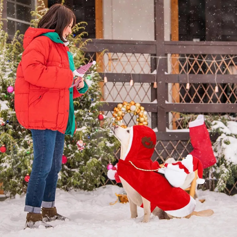 Christmas Pet Clothes Snowman Riding on Dog