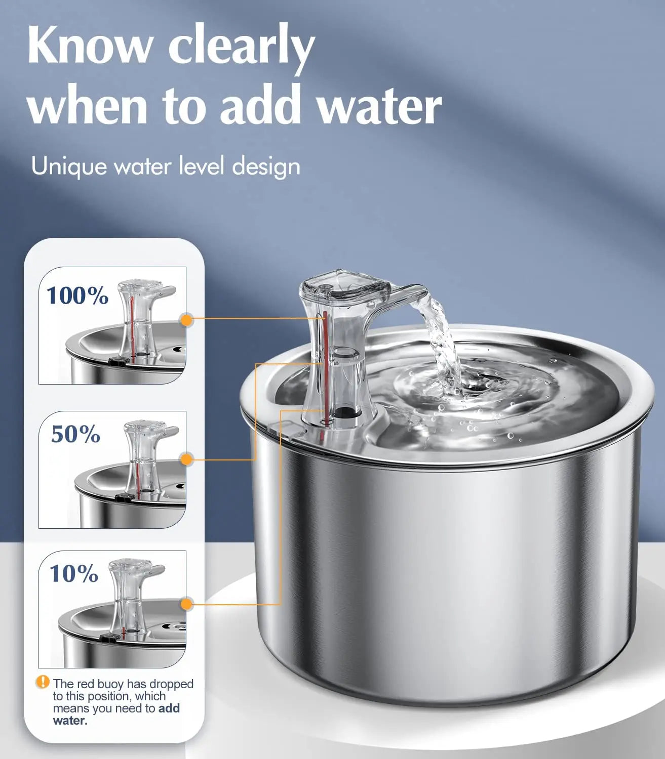 2L fully stainless steel pet water dispenser with optional sensor  and heater