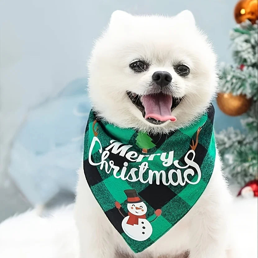 Christmas Dog Bandana with Santa & Snowman Design