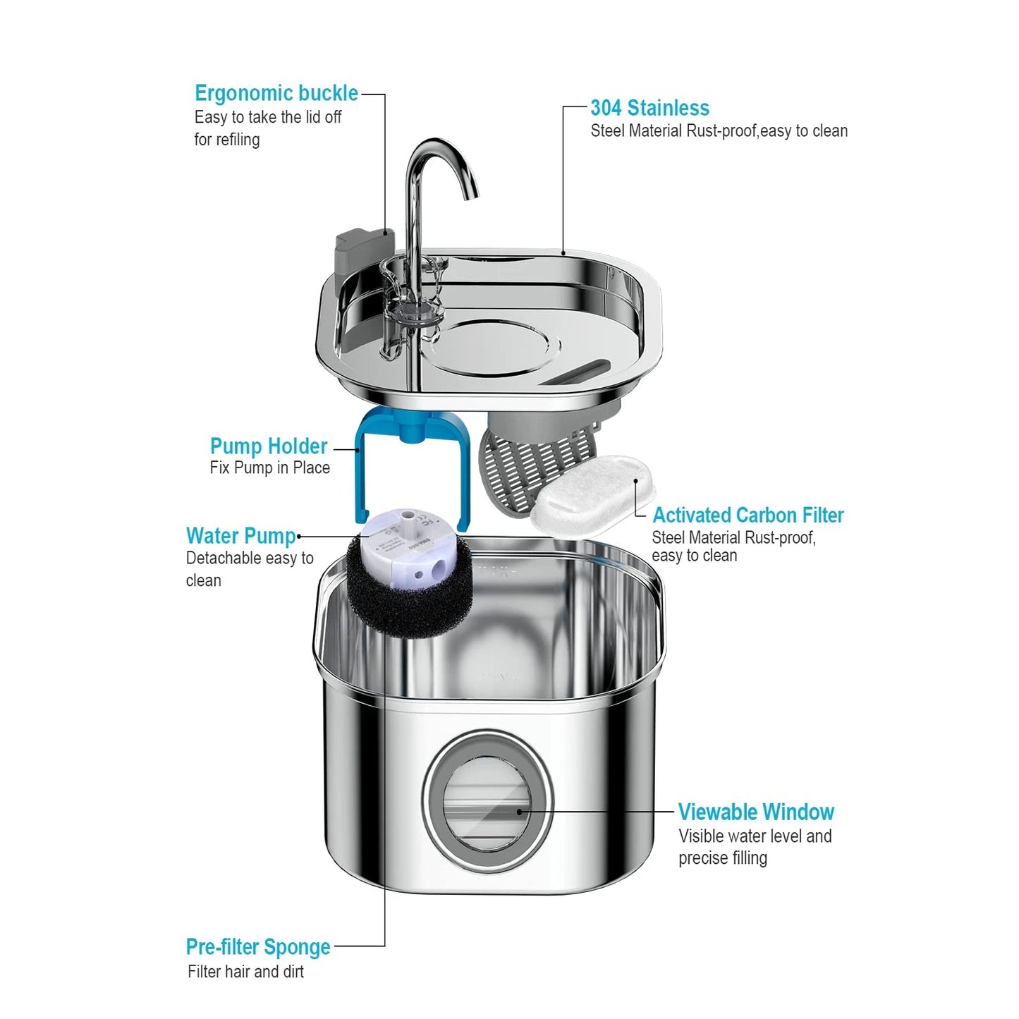 3.2L Stainless Steel Pet Water Feeder