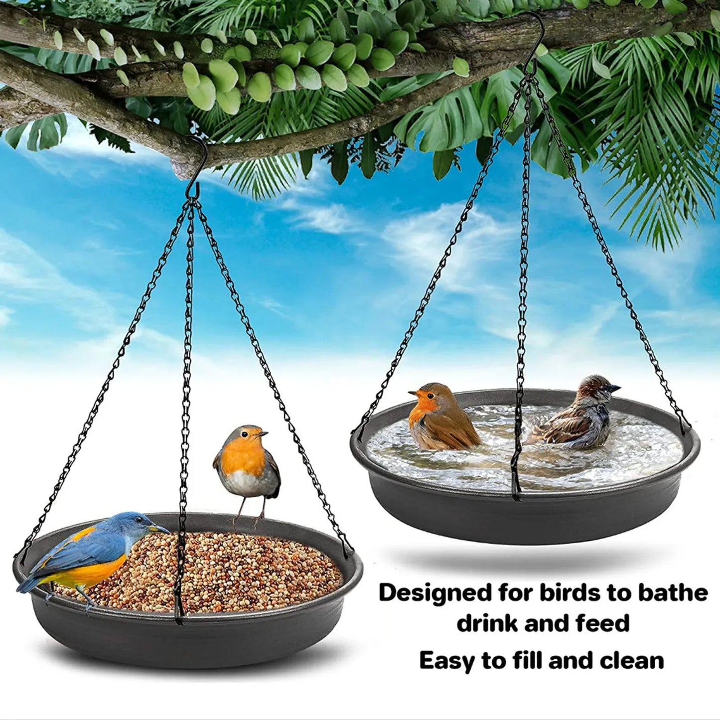 Hanging Bird Feeder, Water, Bath Tray