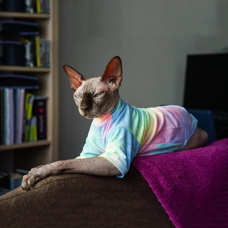 Sphinx Hairless Cat Clothes Deven Breathable T-shirt For Cats Stretch Fabric Clothing For Kitten Pet Shirt Coats For Puppy