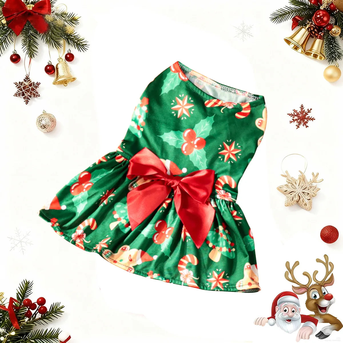 Christmas Pet Clothes Round Neck Sleeveless Printed Dress