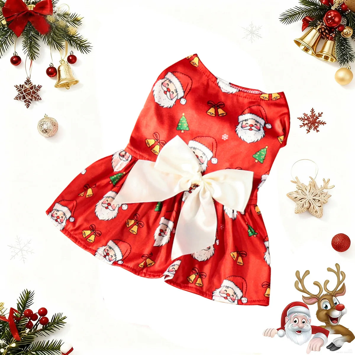 Christmas Pet Clothes Round Neck Sleeveless Printed Dress