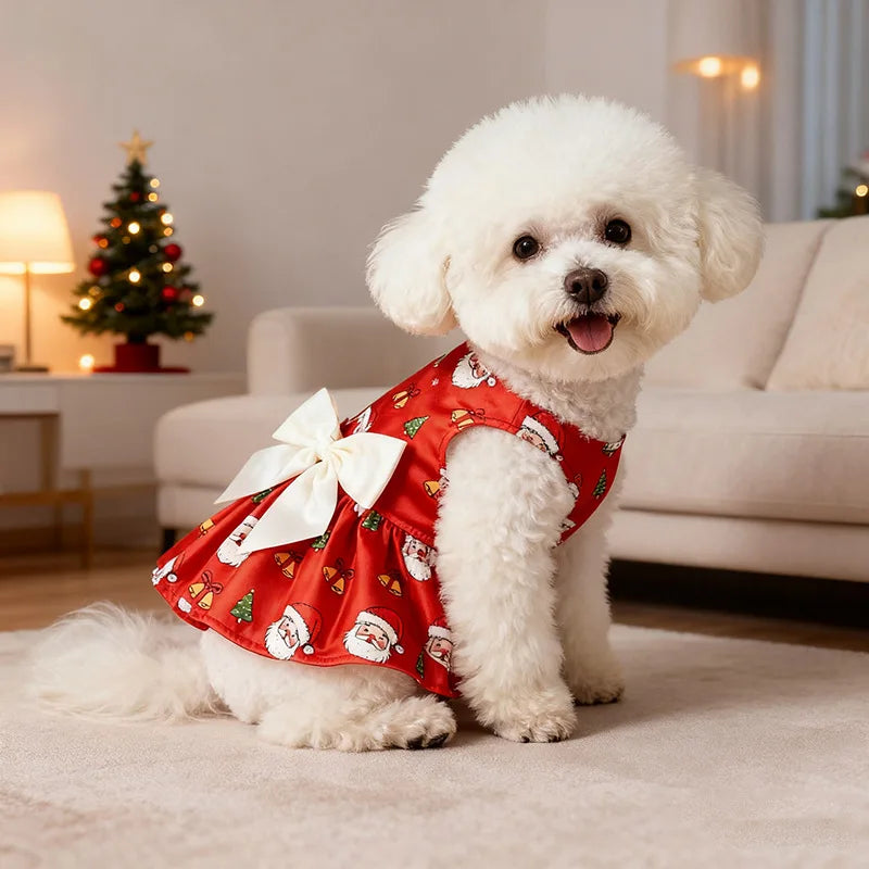 Christmas Dog Dress with Bow