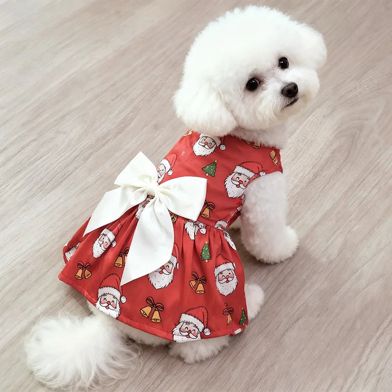 Christmas Dog Dress with Bow