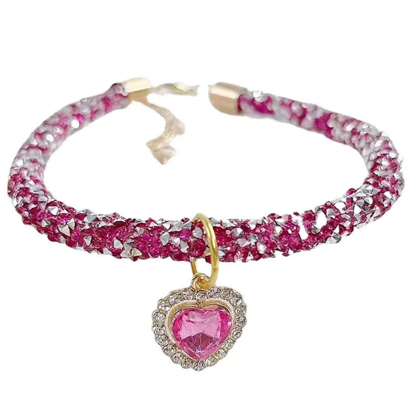 Crystal Cat Collar Heart Gem Pendant