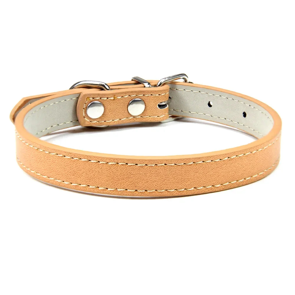 Soft Leather Solid Dog Collar