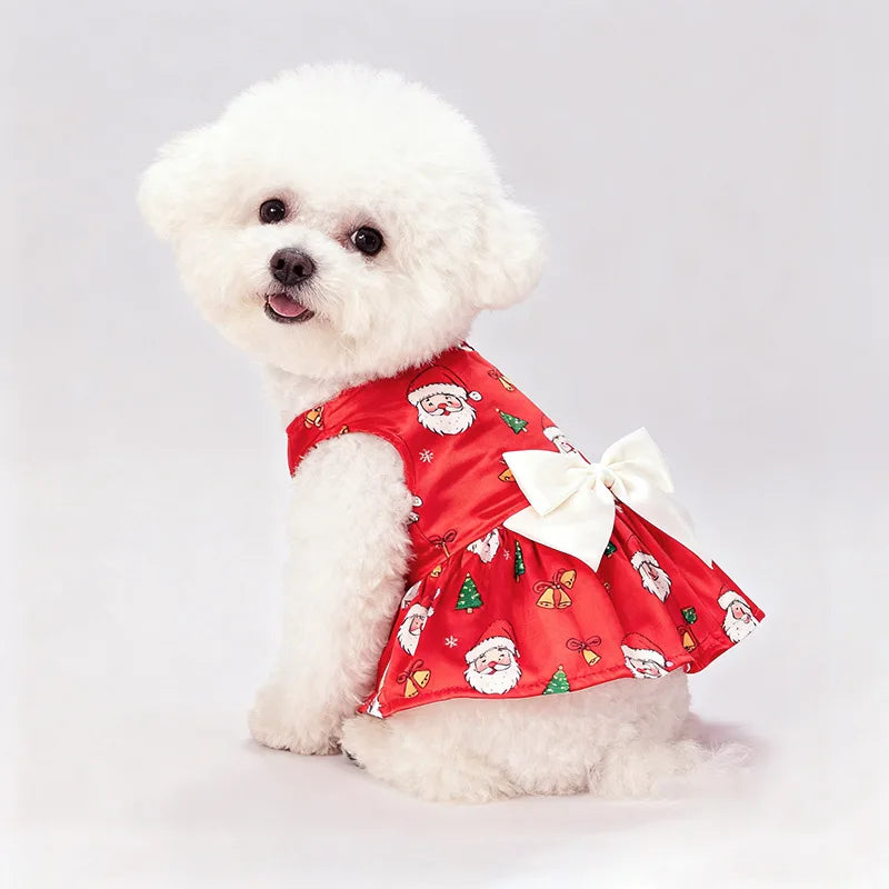Christmas Dog Dress with Bow