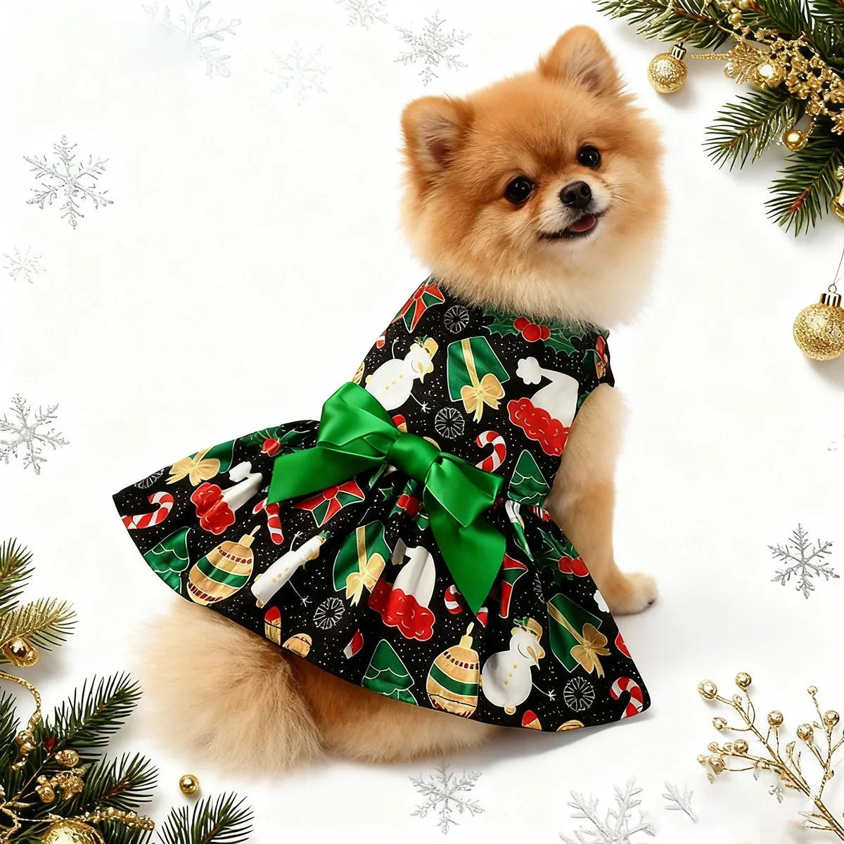 Christmas Pet Clothes Round Neck Sleeveless Printed Dress