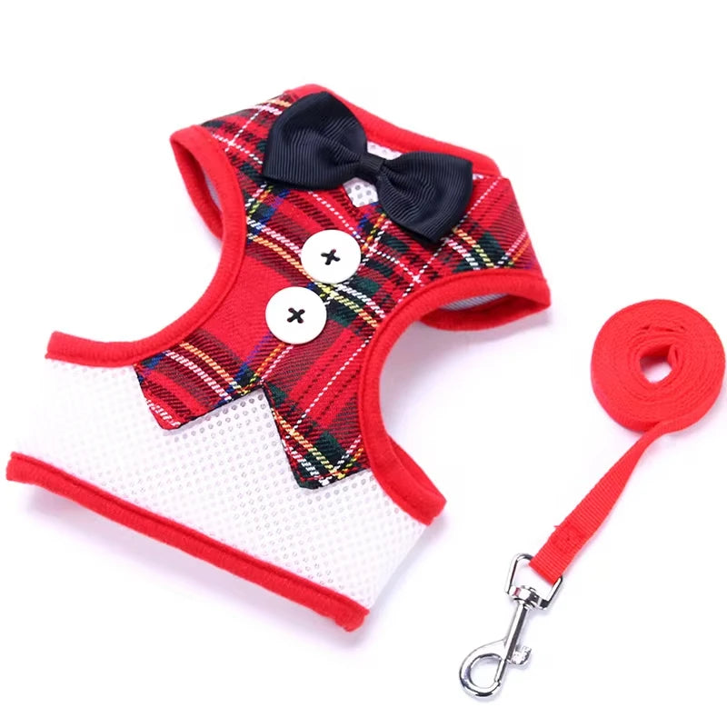 Elegant Bowtie Dog Harness Vest with Leash