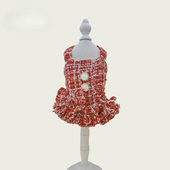 Autumn and Winter Pet Fur Fluffy Skirt Red Bow