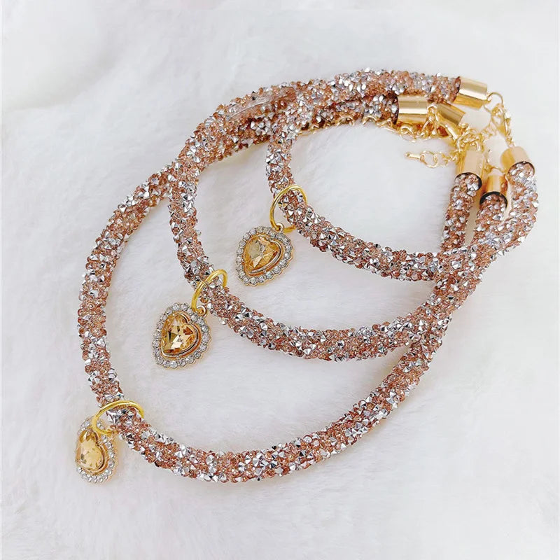 Crystal Cat Collar Heart Gem Pendant