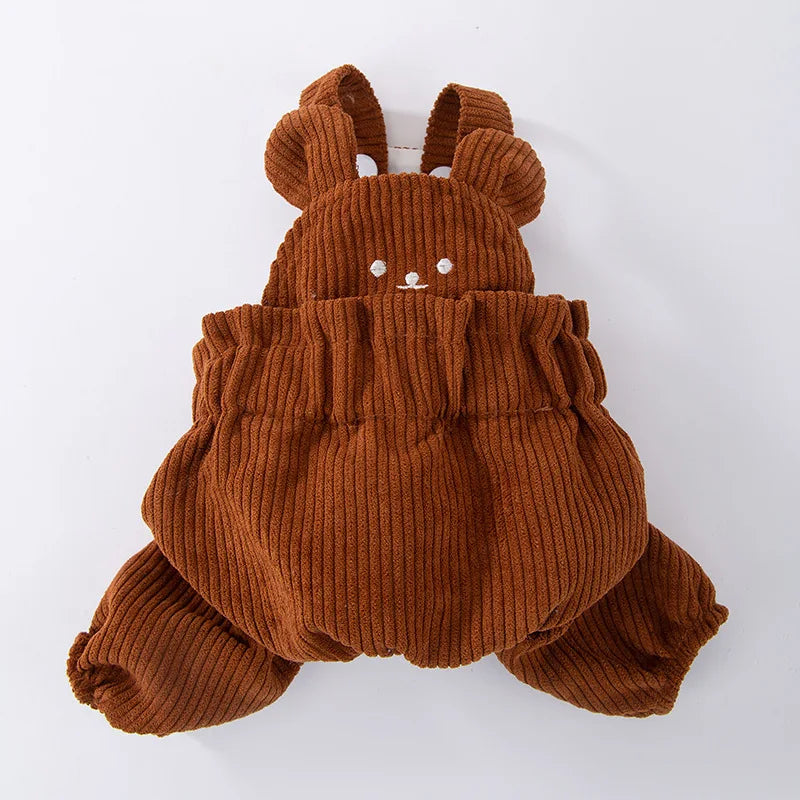 Cute Little Bear Corduroy Overalls Set