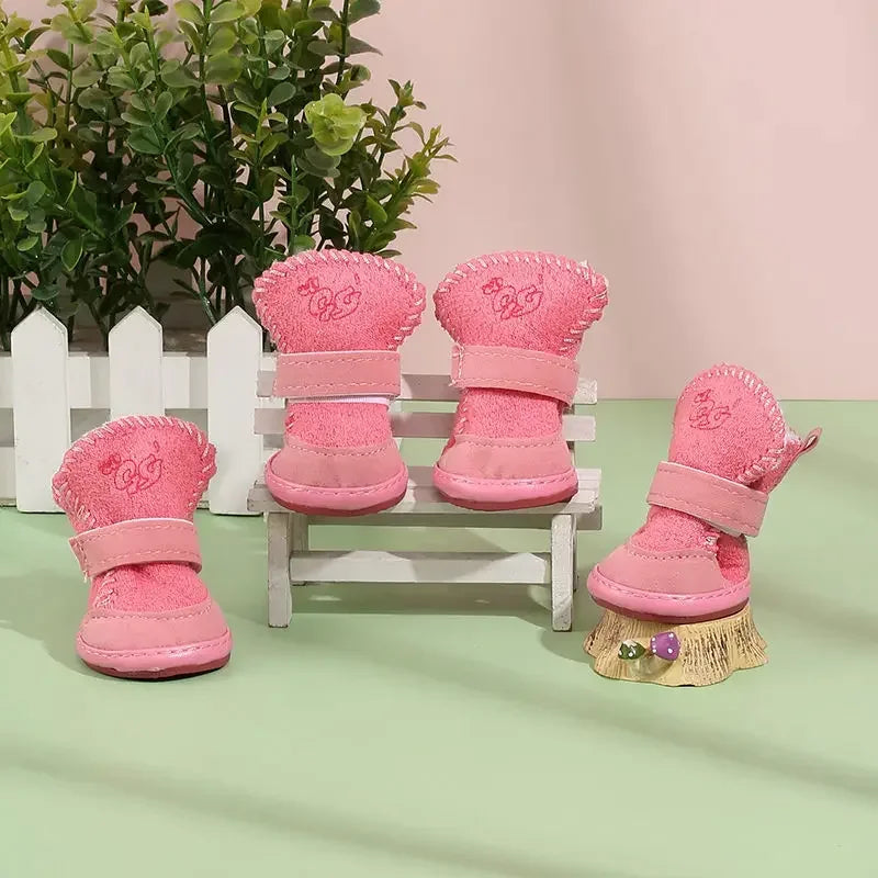 4pcs\lot Autumn Winter Outdoor warm Pet Dog Denim Shoes