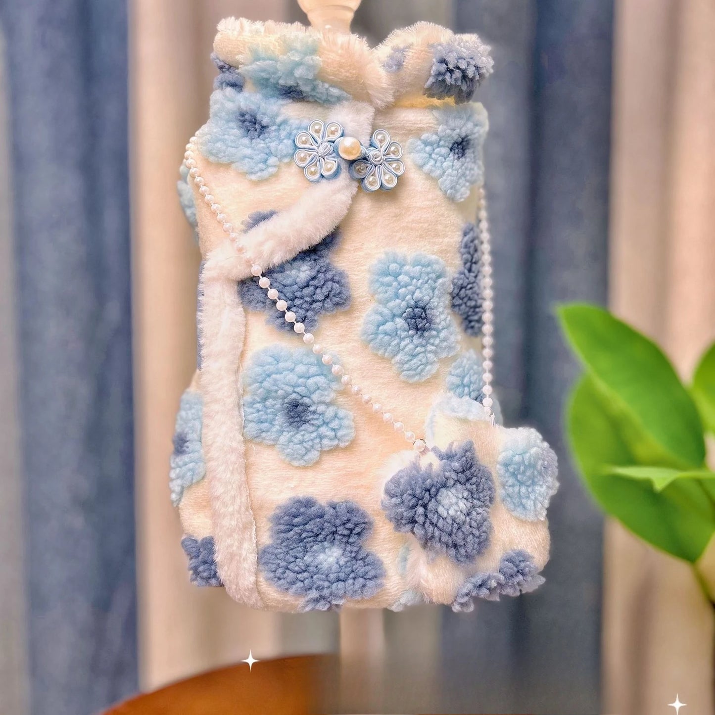 Pet Autumn/Winter Lamb Fleece Flower Dress